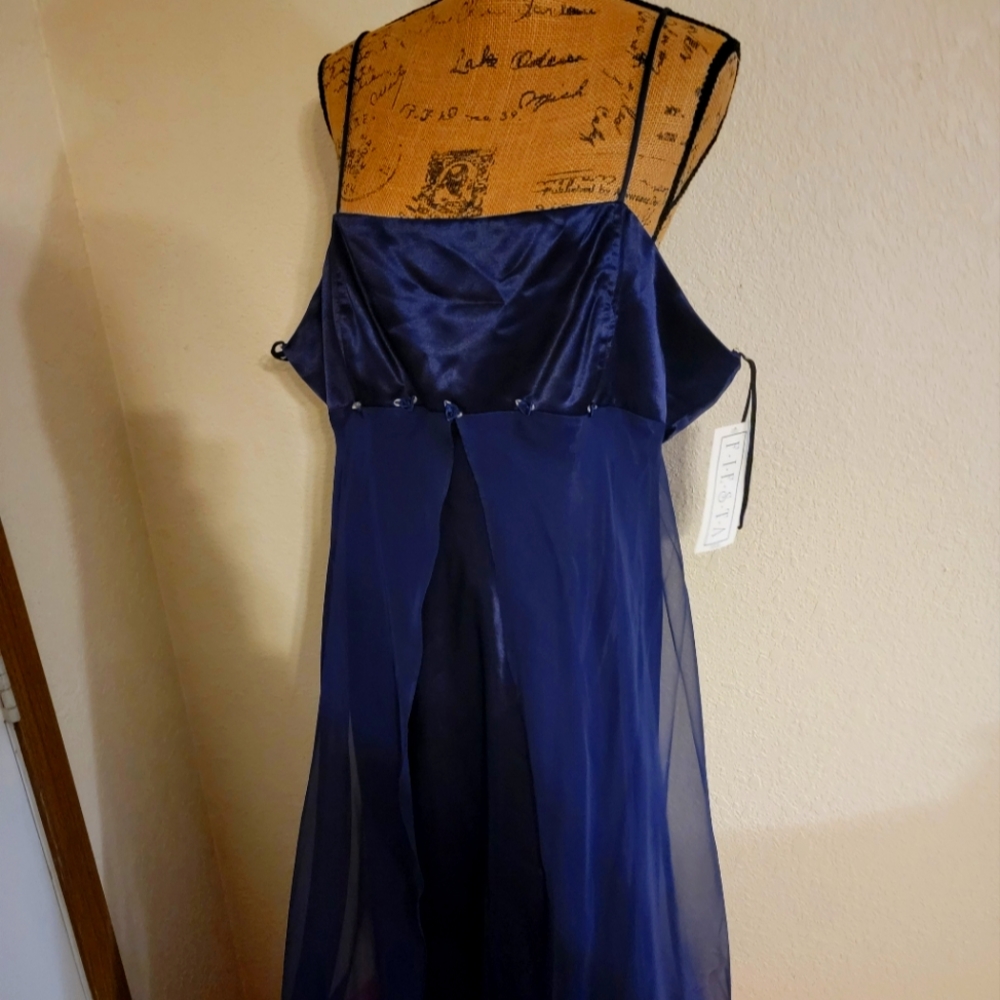 Plus Bridesmaid Pretty Navy Blue Dress with rose detailing sheer cover